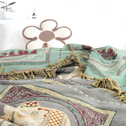 Bohemian Elephant Print Tassel Cotton Blanket