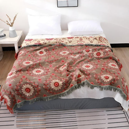 Retro Mandala Reversible Cotton Blanket