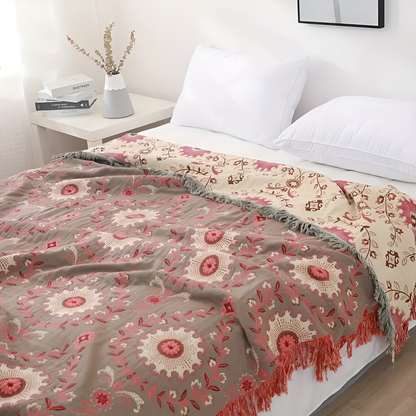 Retro Mandala Reversible Cotton Blanket
