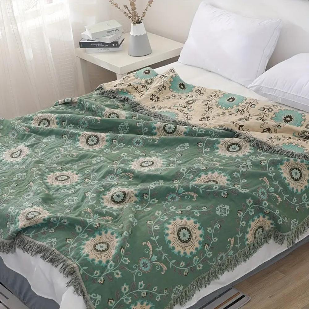 Retro Mandala Reversible Cotton Blanket