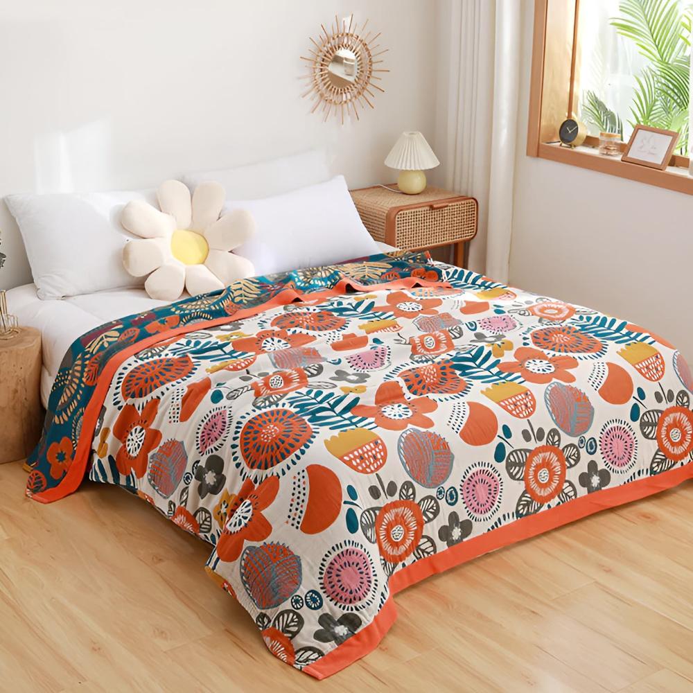 Boho Cartoon Flower Cotton Blanket