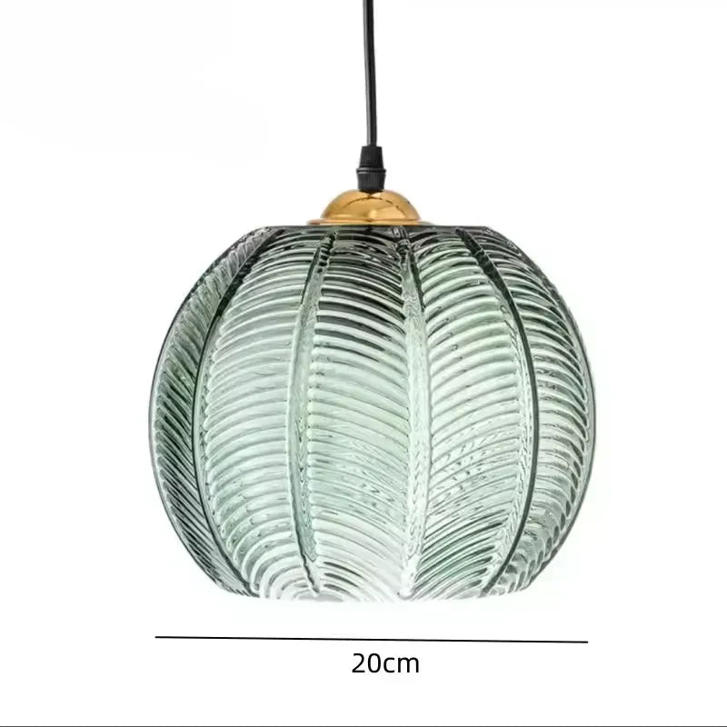 Noctylla Scandinavian Glass Pendant Lamp with Green Leaf Pattern