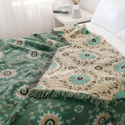 Retro Mandala Reversible Cotton Blanket