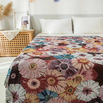 Vintage Flora Woven Tasseled Cotton Blanket