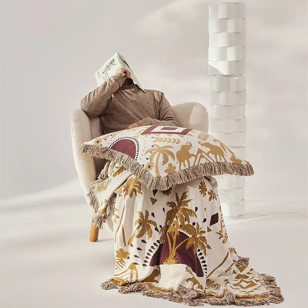 Azura Boho Geometric Cotton Knit Blanket