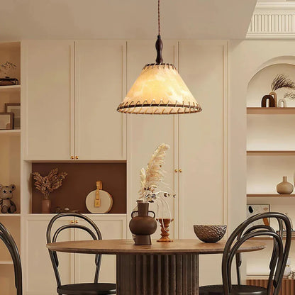 Scintis Wooden Pendant Lamp with Fabric Shade