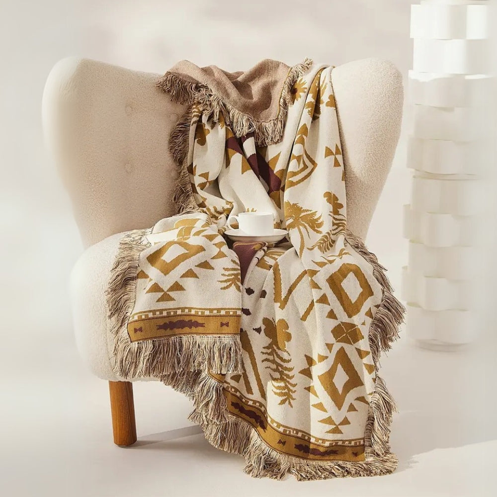 Azura Boho Geometric Cotton Knit Blanket