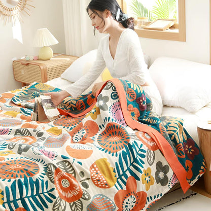 Boho Cartoon Flower Cotton Blanket