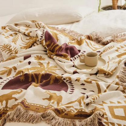 Azura Boho Geometric Cotton Knit Blanket