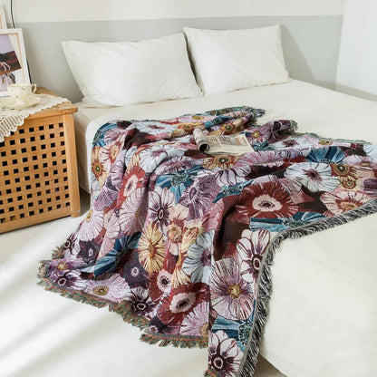 Vintage Flora Woven Tasseled Cotton Blanket