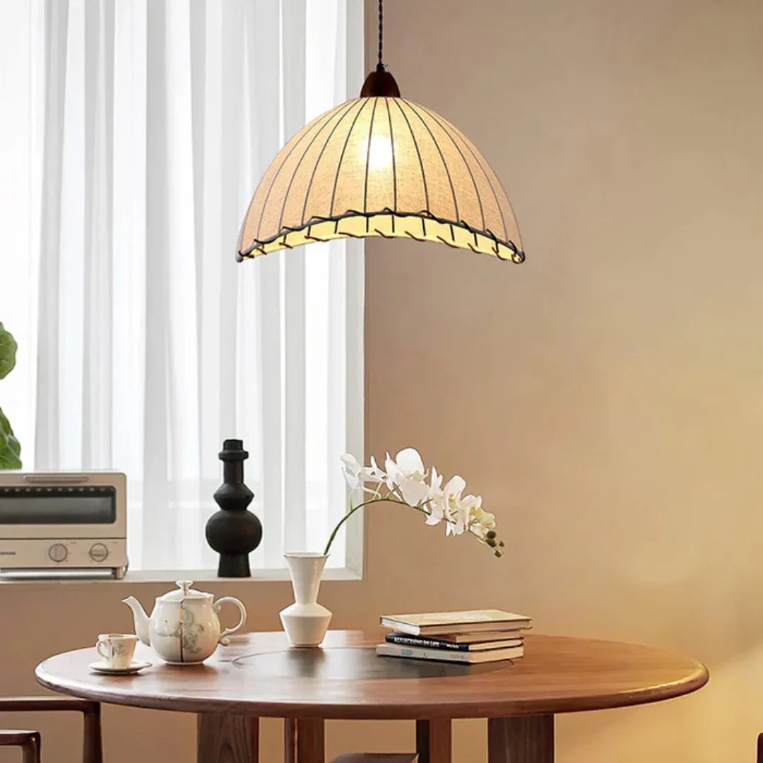Scintis Wooden Pendant Lamp with Fabric Shade