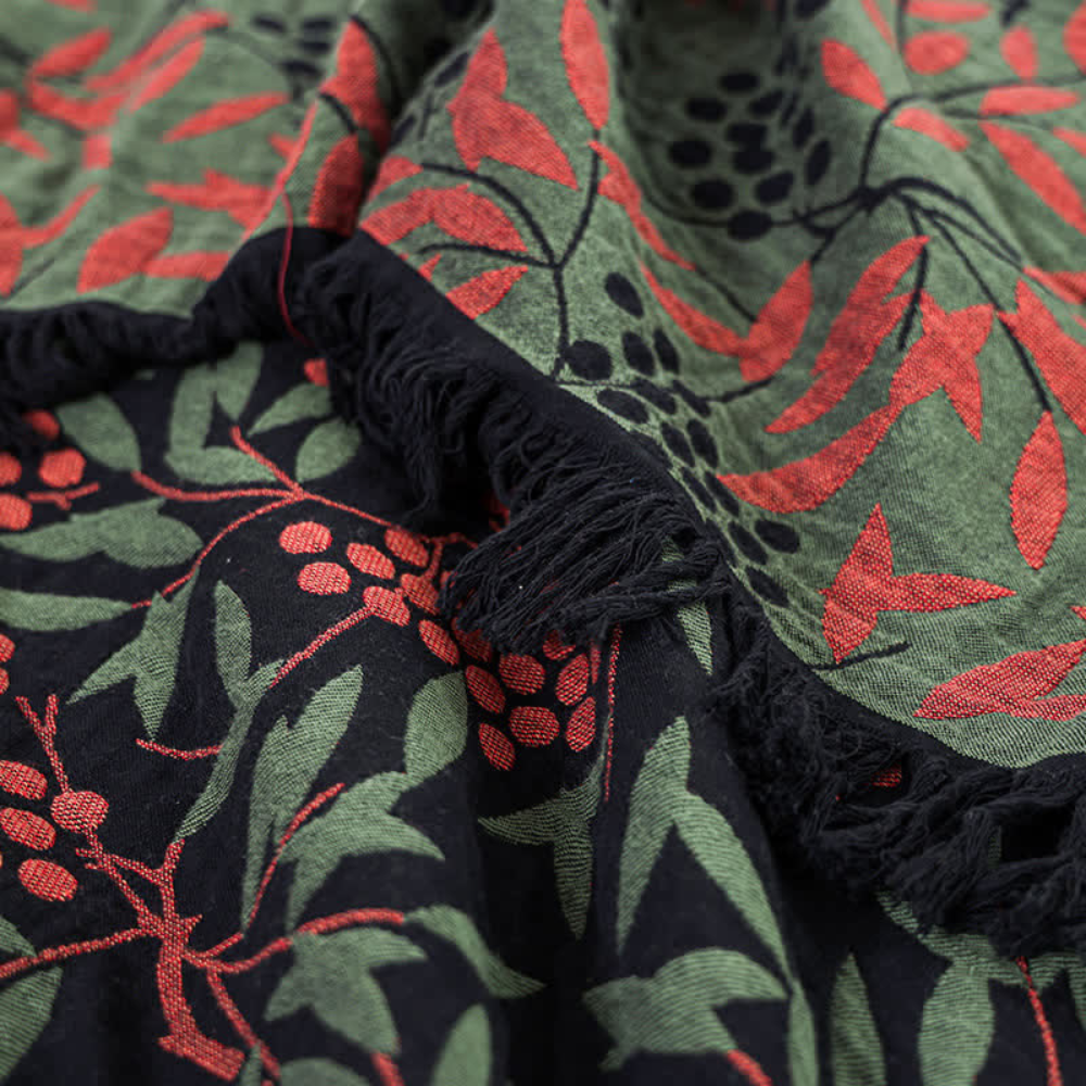 Vibrant Begonia Fruit Tassel Cotton Blanket