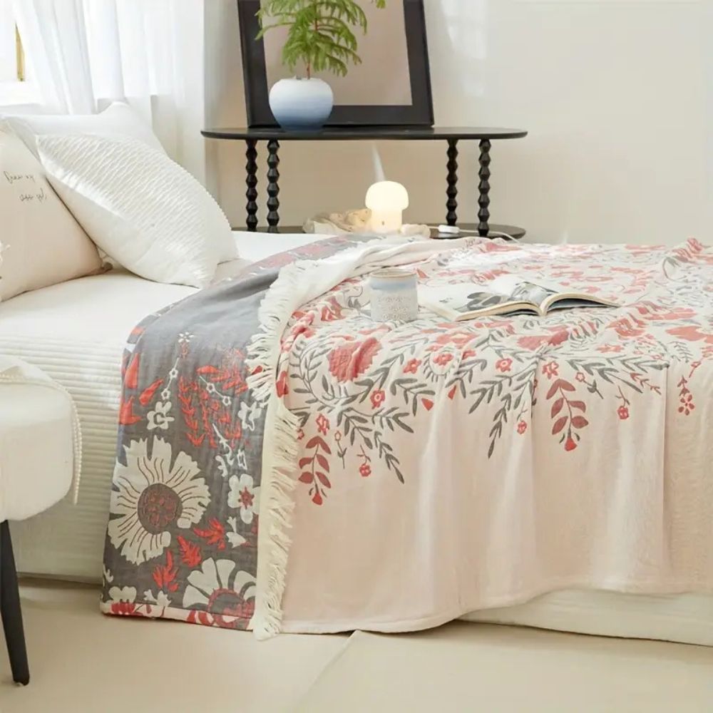 Versailles-Inspired Reversible Floral Cotton Blanket