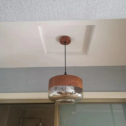 Viresta Scandinavian Pendant Lamp in Wood and Tinted Glass