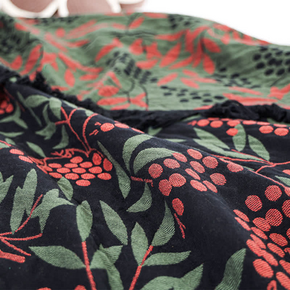 Vibrant Begonia Fruit Tassel Cotton Blanket