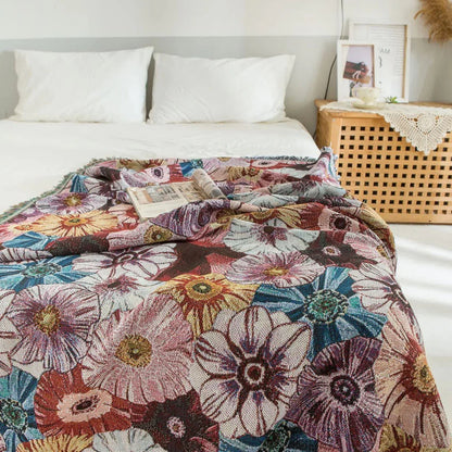 Vintage Flora Woven Tasseled Cotton Blanket