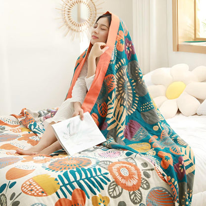 Boho Cartoon Flower Cotton Blanket