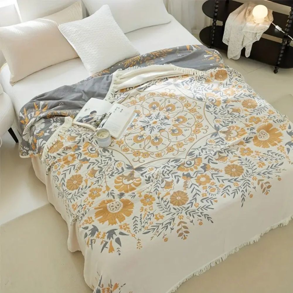 Versailles-Inspired Reversible Floral Cotton Blanket