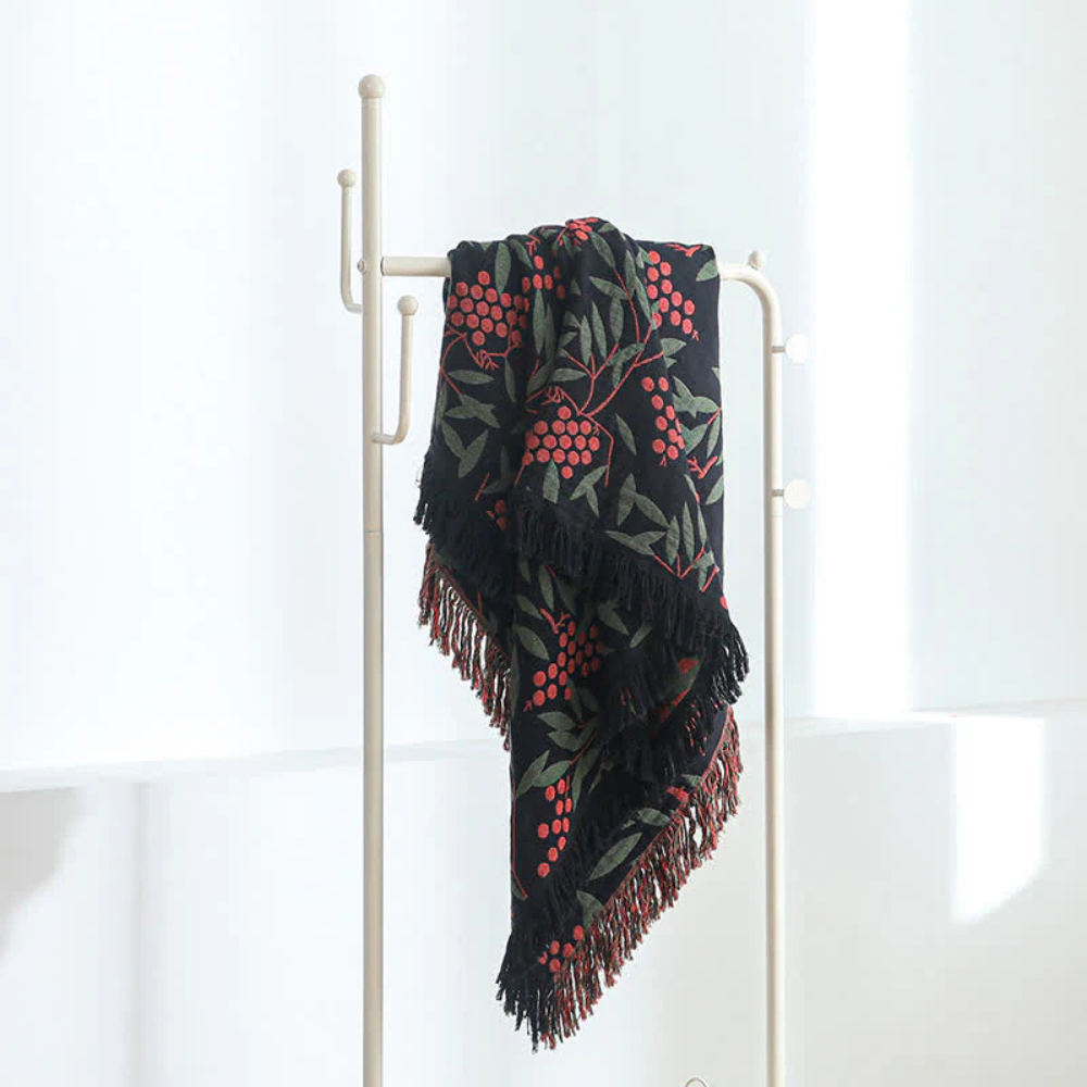 Vibrant Begonia Fruit Tassel Cotton Blanket