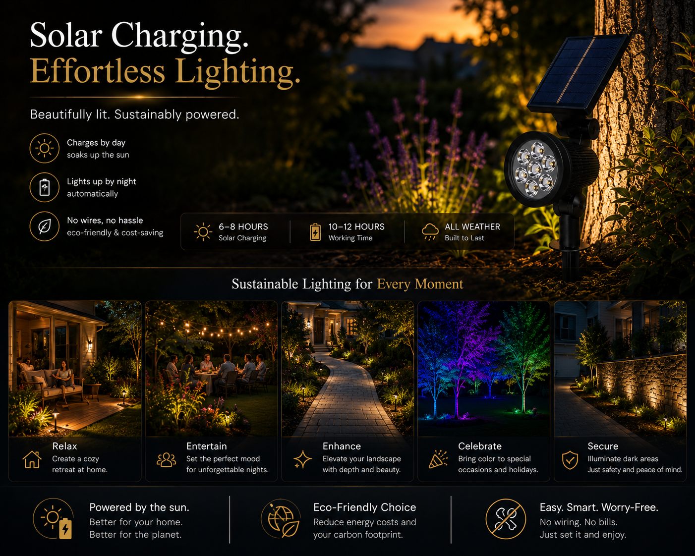 Solar Powered Garden Spotlight (Set of 2)