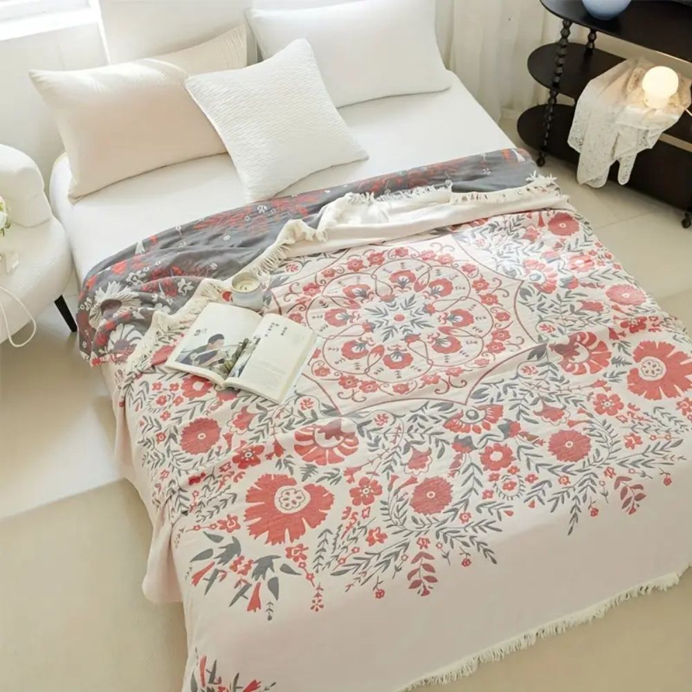 Versailles-Inspired Reversible Floral Cotton Blanket