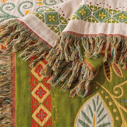Autumn Leaf Boho Reversible Cotton Blanket
