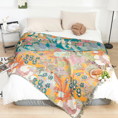Bohemian Floral Patchwork Tassel Cotton Blanket