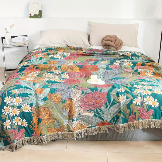 Bohemian Floral Patchwork Tassel Cotton Blanket