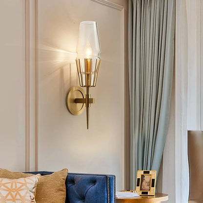 Orelia Vintage LED Wall Lamp in Castle Style of Copper and Glass