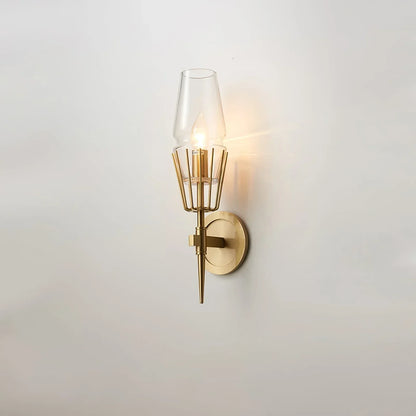 Orelia Vintage LED Wall Lamp in Castle Style of Copper and Glass