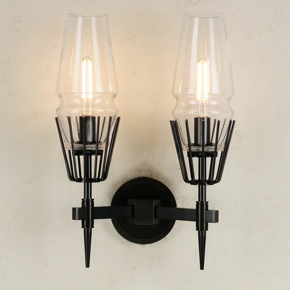 Orelia Vintage LED Wall Lamp in Castle Style of Copper and Glass