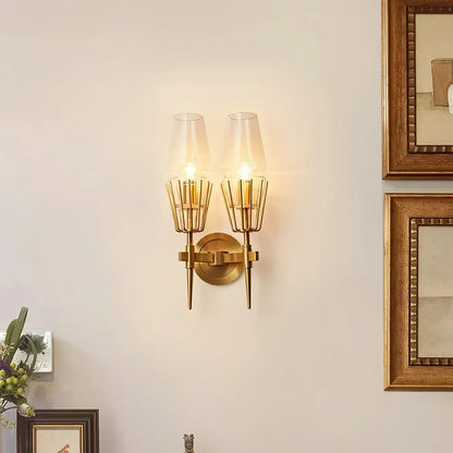 Orelia Vintage LED Wall Lamp in Castle Style of Copper and Glass