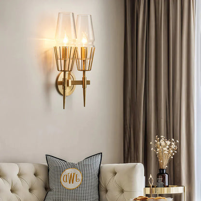 Orelia Vintage LED Wall Lamp in Castle Style of Copper and Glass