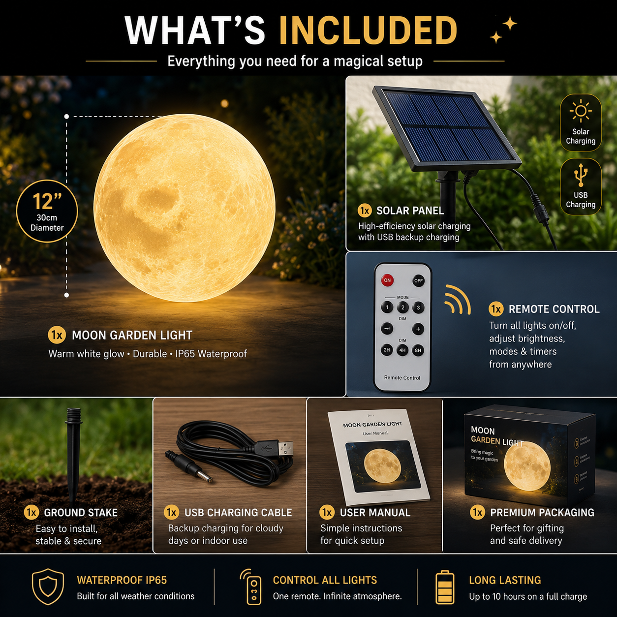 Selene Moon Garden Light (Pack of 2) - Solar Powered