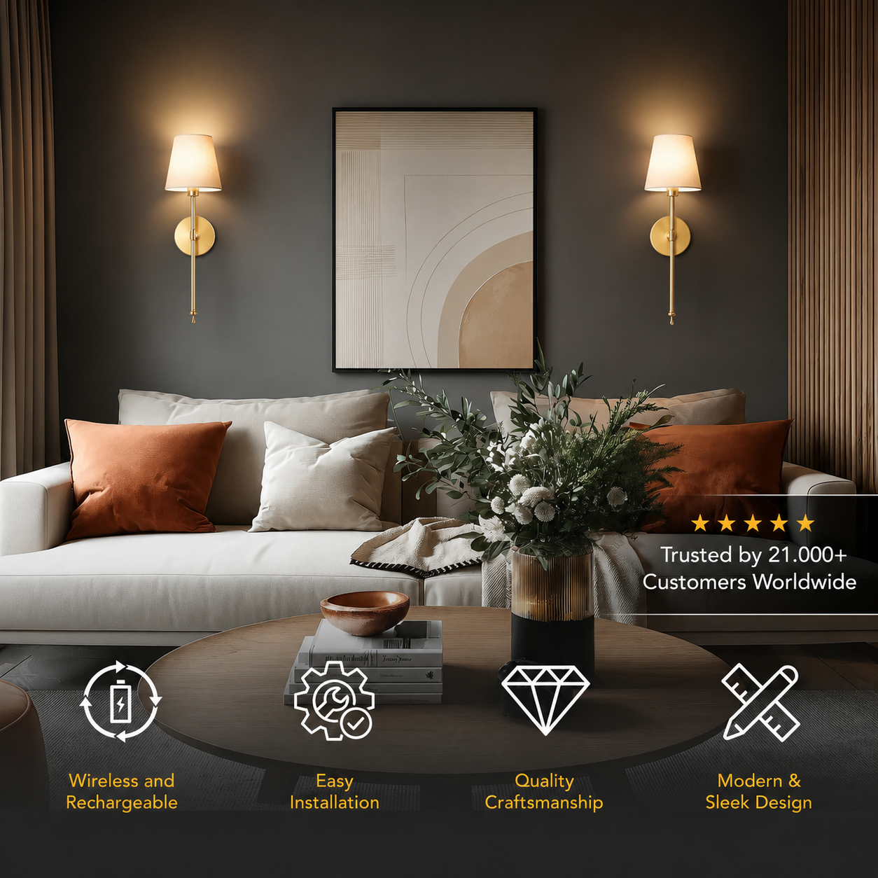 Wireless Wall Sconces (Set of 2)