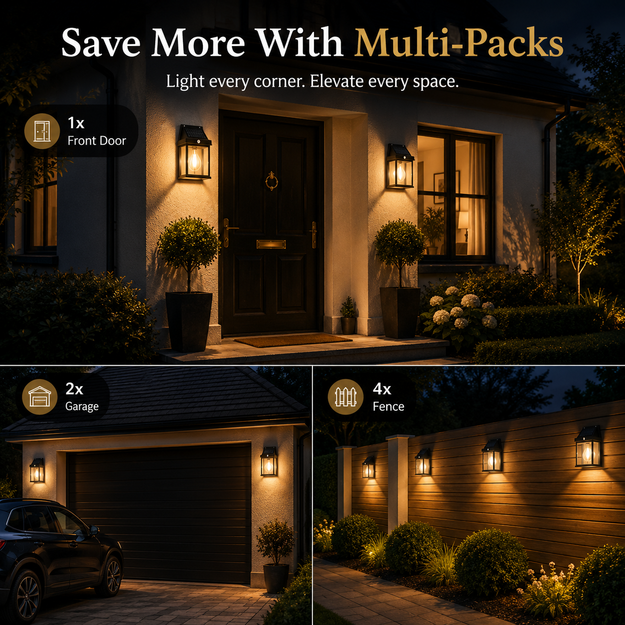 Tungsten Filament Solar Wall Lantern (Pack of 2)