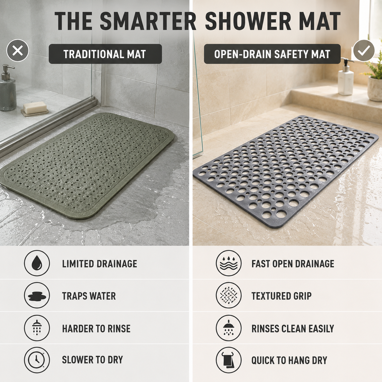 Casa & Beyond | Secure Shower Mat | Non-Slip & Antibacterial