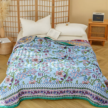 European Floral Reversible Blanket | 100% Cotton Blanket