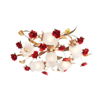 Maia Romantic Ceiling Lamp with Red Rose