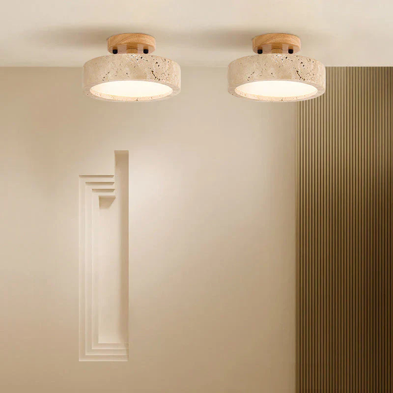 Aterna Round Travertine LED Ceiling Lamp