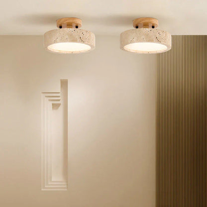 Aterna Round Travertine LED Ceiling Lamp