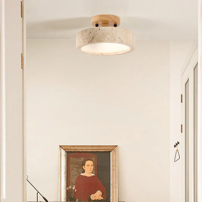 Aterna Round Travertine LED Ceiling Lamp