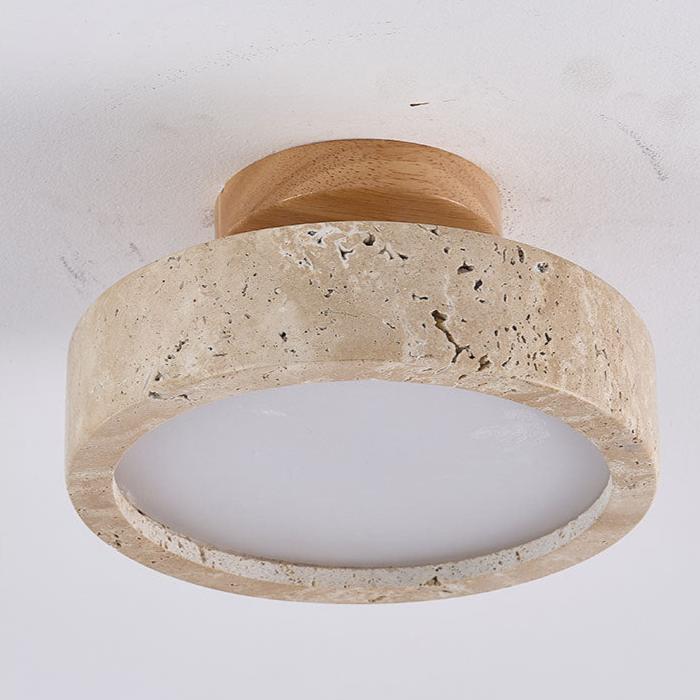 Aterna Round Travertine LED Ceiling Lamp