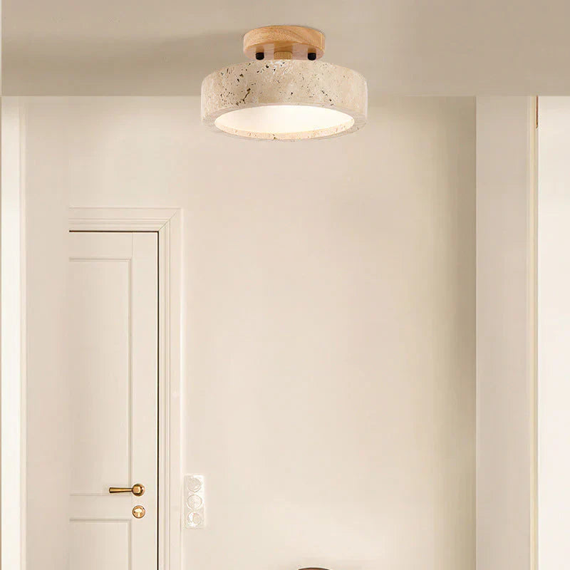 Aterna Round Travertine LED Ceiling Lamp