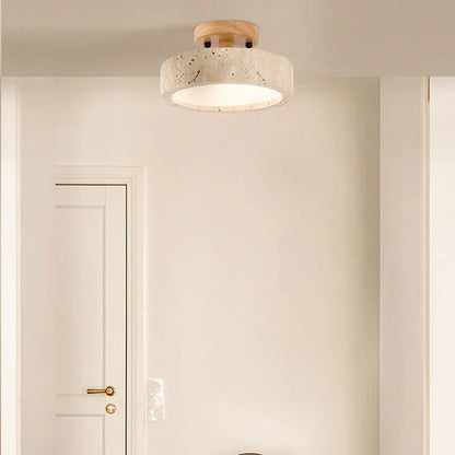 Aterna Round Travertine LED Ceiling Lamp