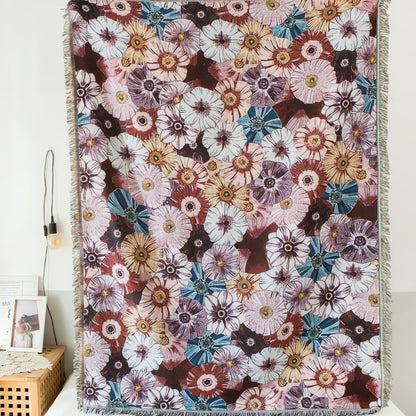 Vintage Flora Woven Tasseled Cotton Blanket