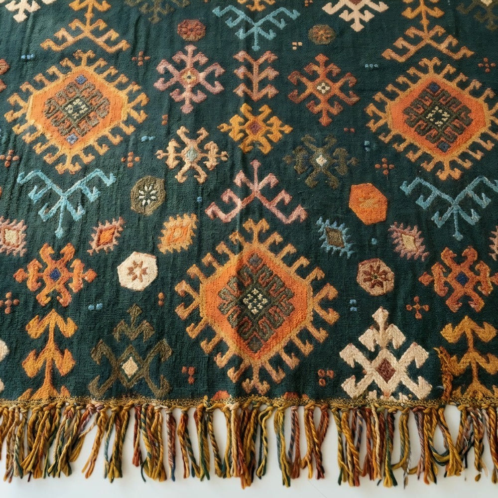 Tribal-Inspired Soft Geometric Fringe Cotton Blanket