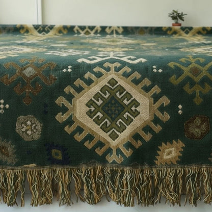 Tribal-Inspired Soft Geometric Fringe Cotton Blanket