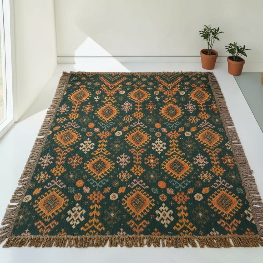 Tribal-Inspired Soft Geometric Fringe Cotton Blanket