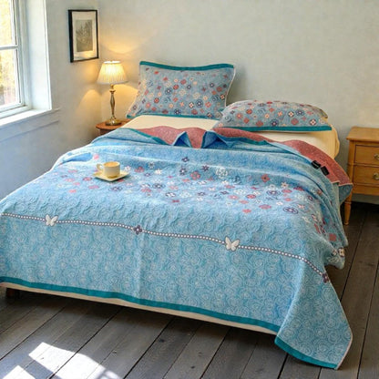 Turquoise Floral Glam Cotton Gauze Blanket